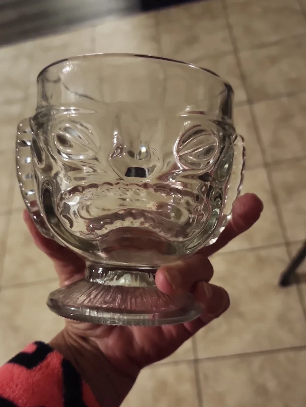 Clear Glass Tiki Face Pedestal Cup - Home Accents